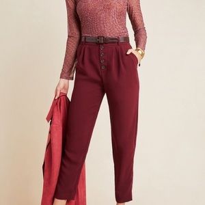 Anthropologie Burgundy Maroon Button Trouser Pants